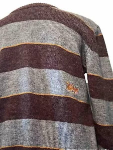 Billabong Sweater Men's Medium Wool Blend  Striped Gray Orange Embroidered Logo - Picture 1 of 9