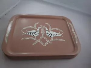 8 Mid Century Tin Snack Metal Trays Mocha W Doves White Feathers 14 3/4 x 11 TV - Picture 1 of 9