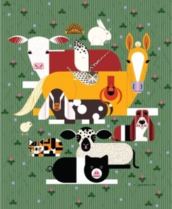 Charley Harper "Best Friends" Main Poster Panel Poplin Fabric•Organic•1yd•BTY - Picture 1 of 6