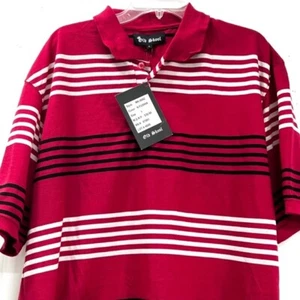 Old Skool Polo Shirt Large pink white black striped button - Picture 1 of 5