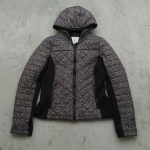 Guess Jacket Womens Small Gray & Black Puffer Fleece Combo Hooded Full Zip - Picture 1 of 12