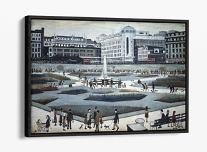 LS LOWRY PICCADILLY GARDENS -FLOAT EFFECT CANVAS WALL ART PIC PRINT- GREY WHITE - Picture 1 of 12
