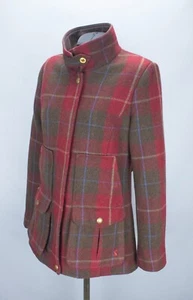 Joules Field Coat Size UK 10 US 6 Red Bright Tartan Tweed Wool Country Jacket - Picture 1 of 24