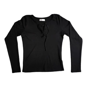 Top Hollister Mangas Largas Mujer Junior Talla Grande Negro Ajustado Con Cordones Escote - Imagen 1 de 6