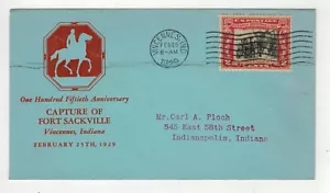 1929 OLD FDC GEORGE ROGERS CLARK VINCENNES INDIANA 651-13A BLUE ENV. SACKVILLE - Picture 1 of 1
