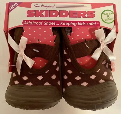 Skidders Toddler Size 8 Baby 24 Months Girls Brown Pink Polka Dot Shoes NWT - Image 1 of 3