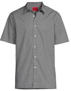 Camisa deportiva geométrica manga corta con botones Hugo (etiqueta roja Hugo Boss) nueva con etiquetas - Imagen 1 de 6