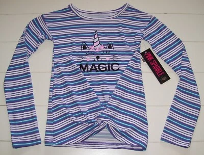 Camisa mágica unicórnio gatinho gato listrada super macia brilho rosa meninas 4 - Imagem 1 de 3