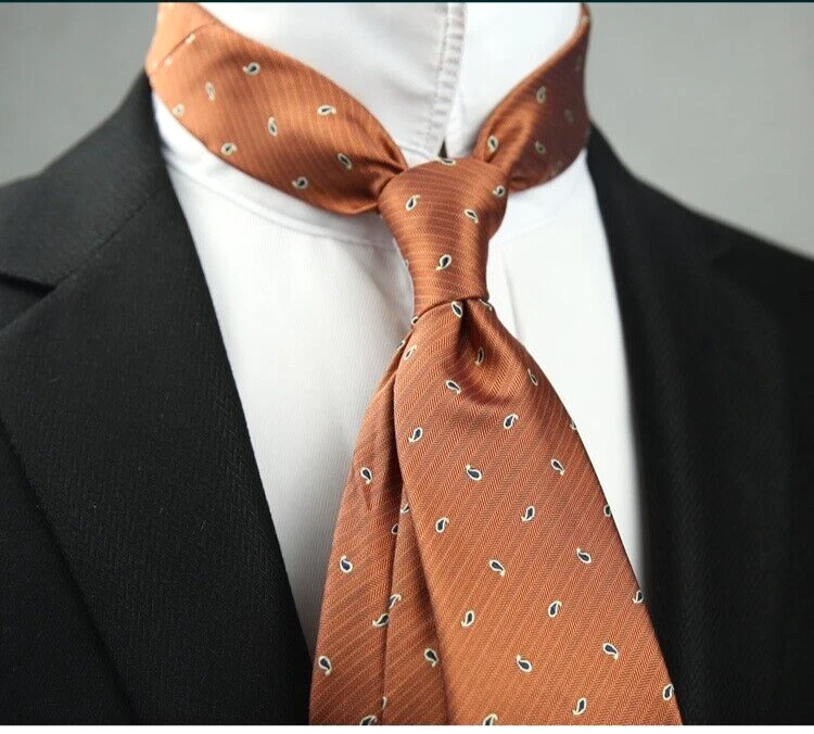 Nueva Corbata Clásica a Lunares Marrón Blanco JACQUARD TEJIDA 100% Seda Para Hombre Foto 1 de 1