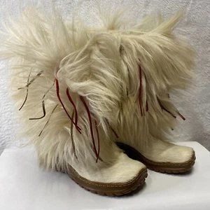 Pajar Scarlet Womens US 9.5 Boots Ivory Goat Fur Round Toe Mid-Calf Winter Boots - Picture 1 of 12