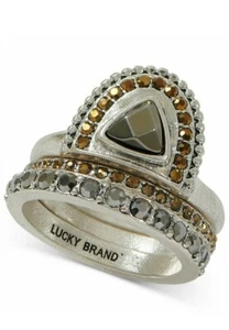 $35 Lucky Brand  CRYSTAL & STONE PAVE  Ring Stack  Silver SIZE 7 #204 - Picture 1 of 3