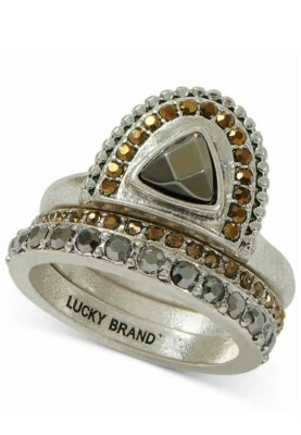 $35 Lucky Brand  CRYSTAL & STONE PAVE  Ring Stack  Silver SIZE 7 #204 - Image 1 of 3