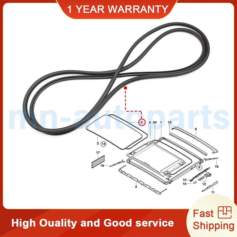 54137157374 Junta de techo corredizo para BMW Serie 1 3 E81 E82 E83 E87 120i 130i 320i 330i Foto 1 de 4