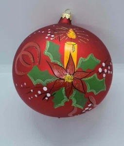 Weihnachtsschmuck handbemalt große Glaskugel Weihnachtsstern Kerzenkasten rot Schnee  - Bild 1 von 9