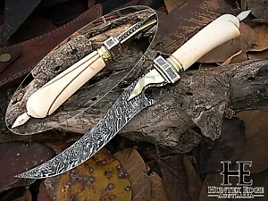 HUNTEX Custom Handmade Damascus Steel 380mm Long Camel Bone Hunting Exotic Knife - Picture 1 of 11