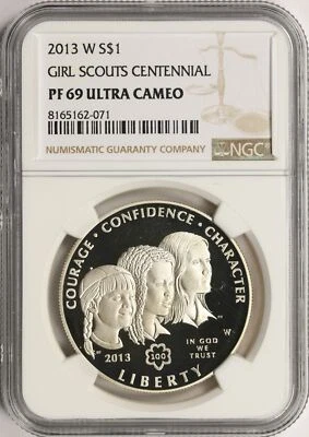 2013-W Proof $1 Girl Scouts Centennial Commemorative Silver Dollar NGC PF69UCAM - Image 1 of 2