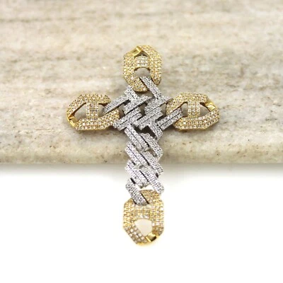 Iced Out 10K Gold 1-1/2 CTW Diamond Cuban Link Cross Crucifix Pendant Charm - Image 1 of 4