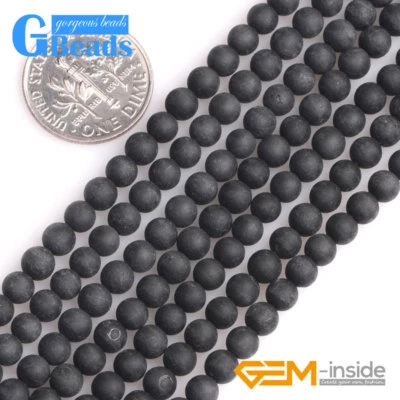 Cuentas sueltas redondas de turmalina negra de piedra mate natural para hacer joyas Foto 1 de 4