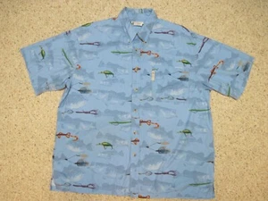 Columbia Mens Large Button Up Short Sleeve Vented Fishing Fish Lure Shirt Blue - Picture 1 of 10