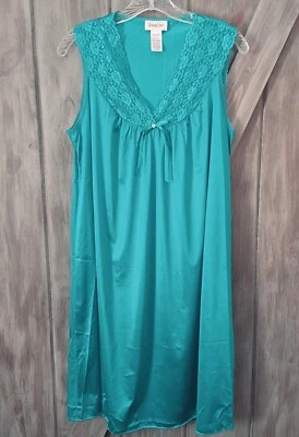 Vanity Fair Sz S NightGown & Robe Set Lace Teal Green Romantic Summer Lingerie - Image 1 of 4
