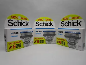 Lot Of 3 - Schick Hydro 5 Blade Dry Skin Mens Razor Refills Value Pack Of 6 - Picture 1 of 3