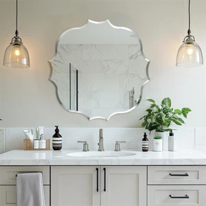 Unique Frameless Irregular Beveled Wall Mirror for Bathroom Vanity Smooth Finish - Picture 1 of 16