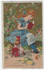 Chocolat Guerin Boutron Paris Girl Reading Book to Her Doll Victorian Trade Card