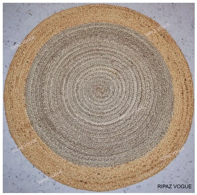 Tapete redondo de juta natural trançado à mão tapete de área de juta de fazenda cinza + bege - Imagem 1 de 4