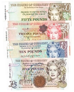 SET Guernsey 5, 10, 20 & 50 Pounds 1994-2015 UNC - Picture 1 of 5