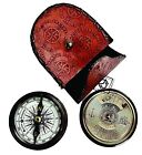 Antique Nautical Brass 100 Years Calendar Compass with Leather case