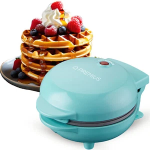 PREMIUS Ceramic Non-Stick Mini Snack Waffle Maker, Turquoise, 4 Inch Mold - Picture 1 of 6