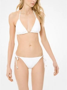MICHAEL KORSL White Triangle Top Tie Side Ribbed Bikini Swimsuit - Picture 1 of 15