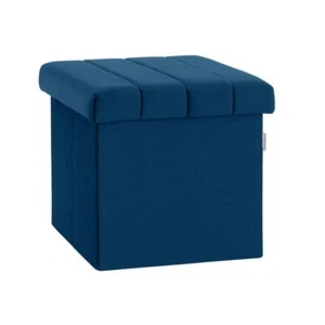 Square Accent Storage Ottoman Blue Velvet Cube Lid 15.7" W x 15.7" D x 15.7" H - Picture 1 of 9