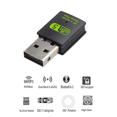 USB WiFi Bluetooth Adapter, 600Mbps Dual Band 2.4/5GHz Wireless Network Card  - Image 1 of 4