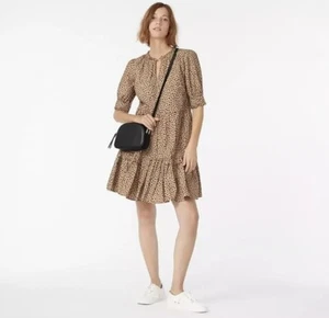 J. CREW DRESS Tiered Popover Poplin Leopard Dot Animal Brown AR597 XS - Picture 1 of 8