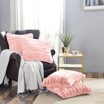 Fundas de almohada decorativas de piel sintética a rayas con respaldo de sherpa juego de 2/4 regalo Foto 1 de 4