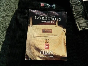 BNWT Vtg. Chaps Ralph Lauren Men's Corduroy Pleated Pants 32x34 Cuffed Y2K Black - Picture 1 of 19