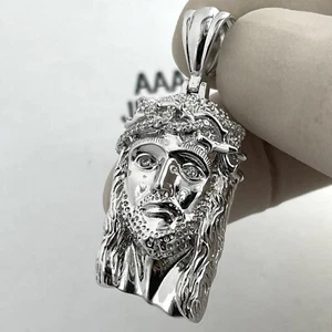 925 Solid Sterling Silver Cubic Zirconia Icy Jesus Pendant - Picture 1 of 4