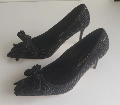 BOMBAS KURT GEIGER LONDRES BELGRAVIA CRISTAL NEGRO ÁGUILA EMPAPADA ARCO EE. UU. TALLA 6 NUEVAS EN CAJA Foto 1 de 4