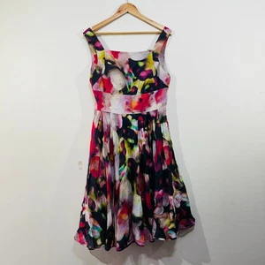 Aurelio Costarella Dress 4 14 Abstract Pink Black Yellow Summer Party Formal MN1 - Bild 1 von 21