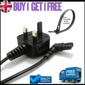 1M KETTLE,TRIMMER POWER CORD UK 3 PIN PLUG TO RIGHT ANGLE FIGURE 8 C7 LEAD CABLE - Picture 1 of 8