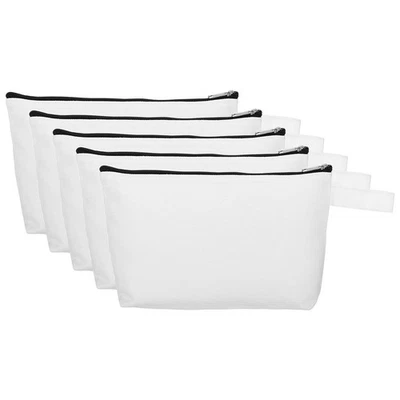 10.2 x 5.5" Canvas Makeup Bags with Strap, 5 Pcs Cosmetic Toiletry Pouch, White - Image 1 of 4