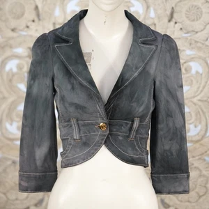 Blazer Corto Vintage Guess Premium Hecho en EE. UU. Prenda Denim Gris Teñido S - Imagen 1 de 5
