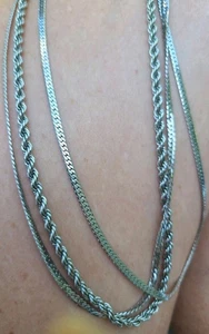 Sterling Silver Necklace .925 Triple Strand Vintage 24" Chain, 37 Grams - Picture 1 of 12