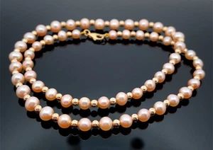 COLIER DE CAZA DE JOYAS ORO AMARILLO 585 CON PERLAS CULTIVADAS DE AGUA DULCE - Imagen 1 de 3
