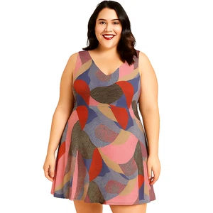 Modcloth Womens Fit & Flare Mini Dress Size 4X Patchwork Colorful Boho Chiffon - Picture 1 of 14