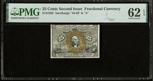 PMG UNC 62. FR# 1285 Fractional 1863 Union Currency 25c, Civil War Second Issue - Picture 1 of 7