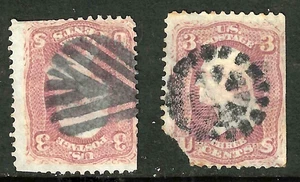 Sc #65 x 2 Geometric Fancy Cancel 3 Cent Washington 1861-1862 Civil War US 40B56 - Picture 1 of 3