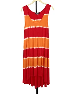 Maxi Vestido Ellen Tracy Rojo y Naranja Rayas Tie Dye Sin Mangas - Talla 10 - Imagen 1 de 7