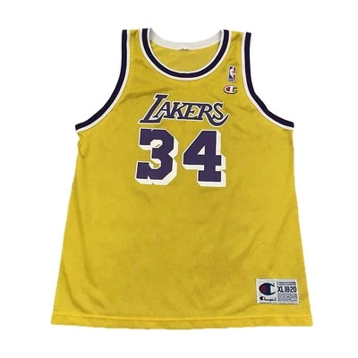 VTG Champion Shaquille O'Neal Los Angeles Lakers Jersey #34 Yellow Youth XL - Image 1 of 4